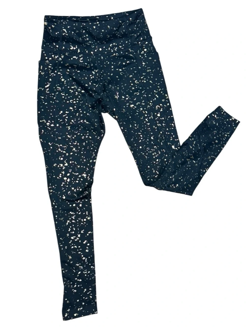 Tek Gear Leggings Size M Dark Green w/ Gold Splatter - Picture 3 of 6